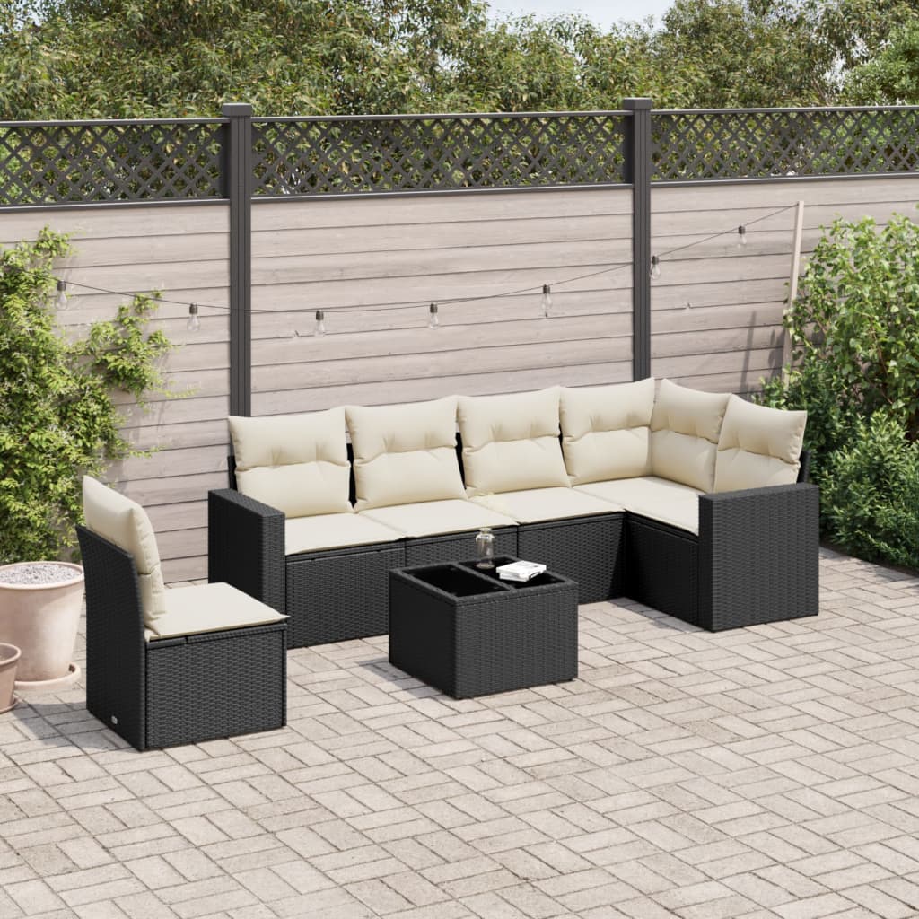 vidaXL 6-delige Loungeset met kussens poly rattan zwart