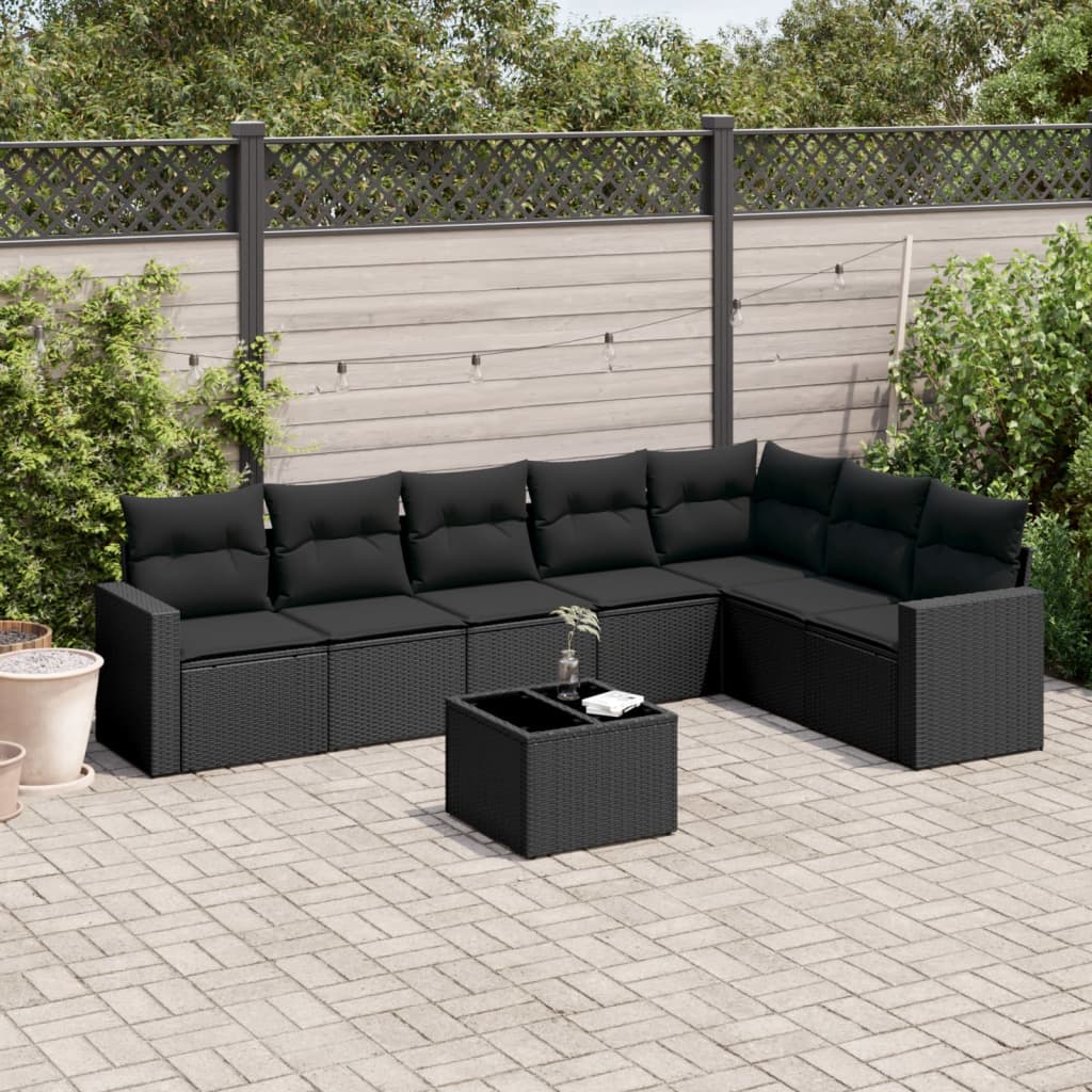 vidaXL 7-delige Loungeset met kussens poly rattan zwart