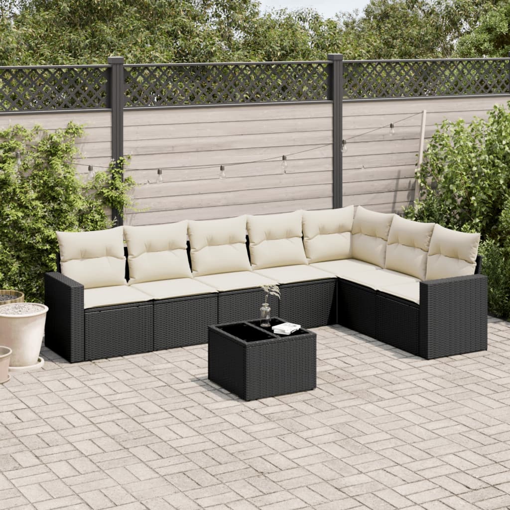 vidaXL 7-delige Loungeset met kussens poly rattan zwart