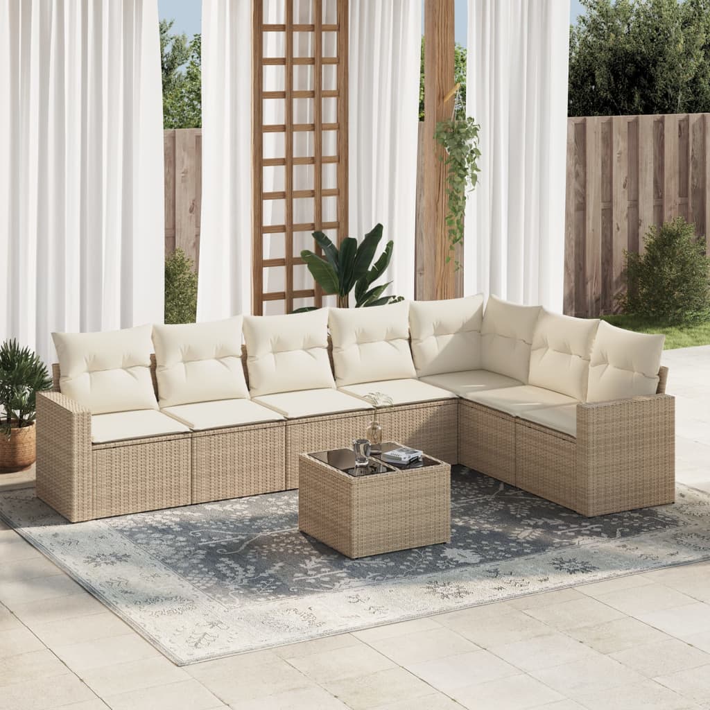 vidaXL 7-delige Loungeset met kussens poly rattan zwart