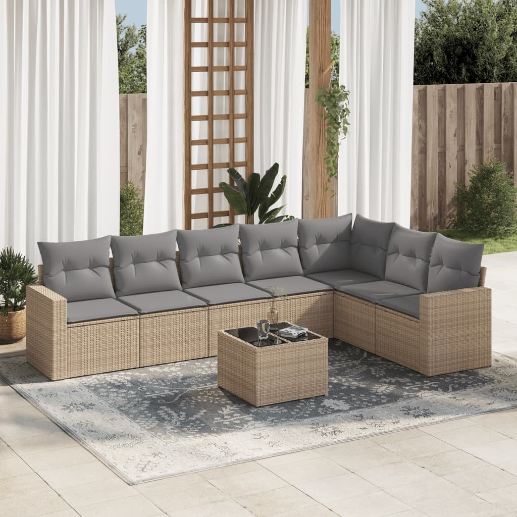 vidaXL 7-delige Loungeset met kussens poly rattan zwart
