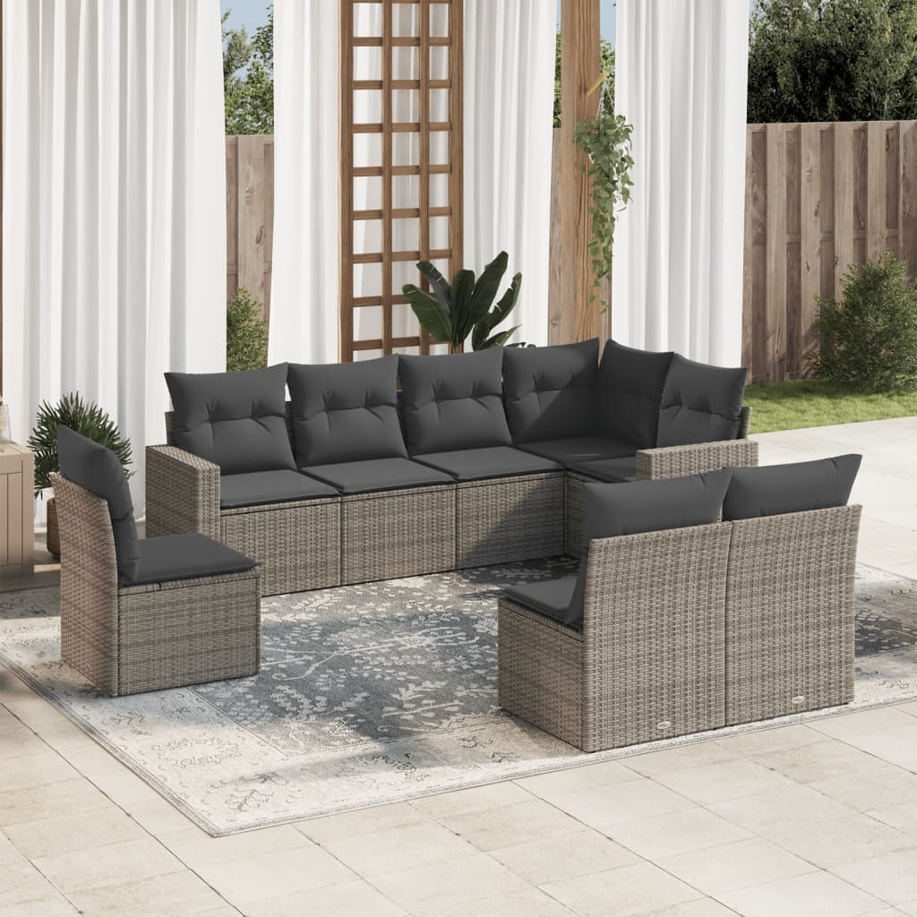 vidaXL 8-delige Loungeset met kussens poly rattan zwart