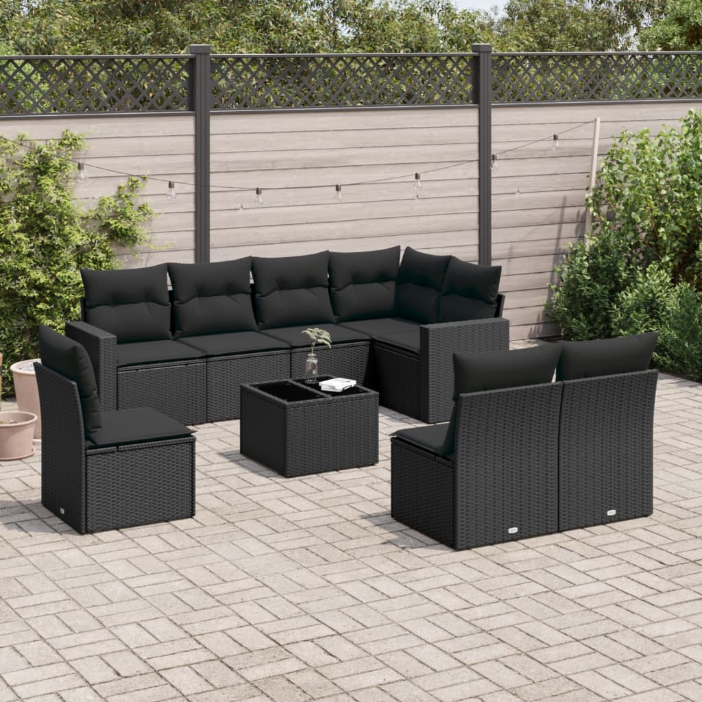 vidaXL 8-delige Loungeset met kussens poly rattan zwart