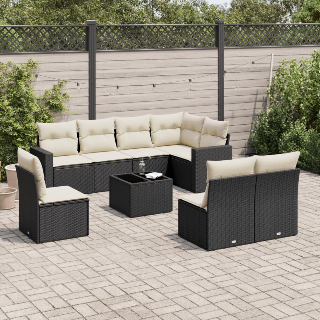 vidaXL 8-delige Loungeset met kussens poly rattan zwart