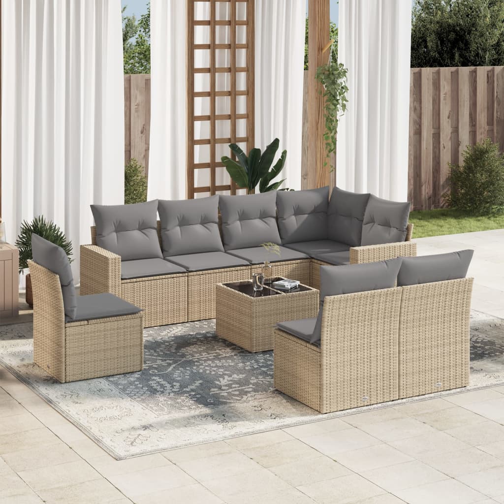 vidaXL 8-delige Loungeset met kussens poly rattan zwart