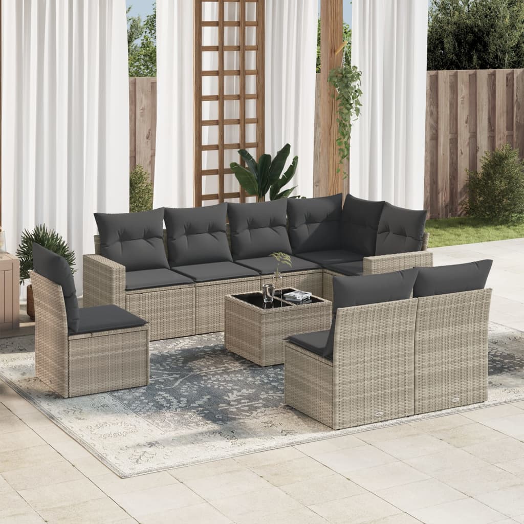 vidaXL 8-delige Loungeset met kussens poly rattan zwart