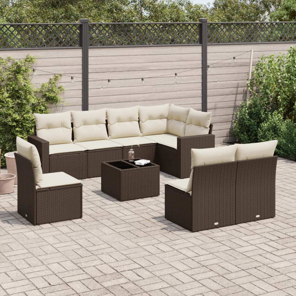 vidaXL 8-delige Loungeset met kussens poly rattan zwart