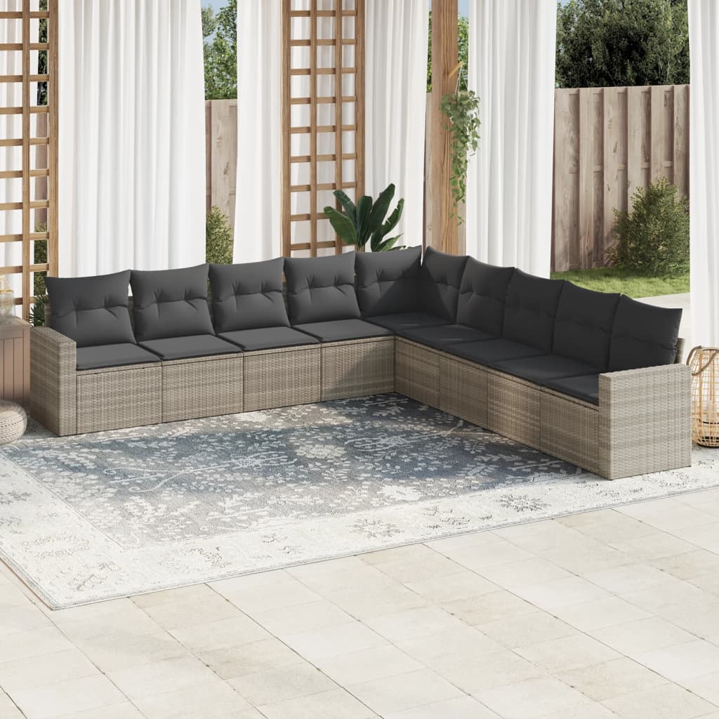 vidaXL 9-delige Loungeset met kussens poly rattan zwart