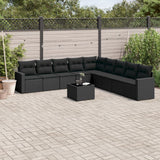 vidaXL 9-delige Loungeset met kussens poly rattan zwart
