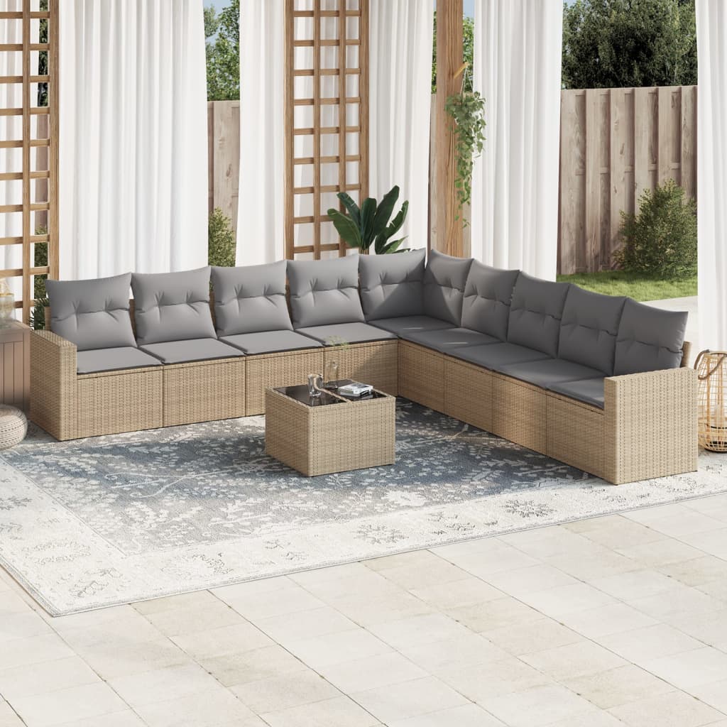 vidaXL 9-delige Loungeset met kussens poly rattan zwart