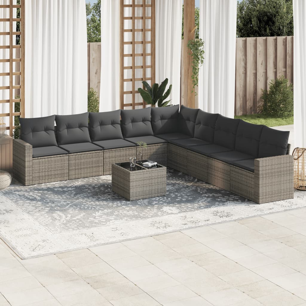 vidaXL 9-delige Loungeset met kussens poly rattan zwart