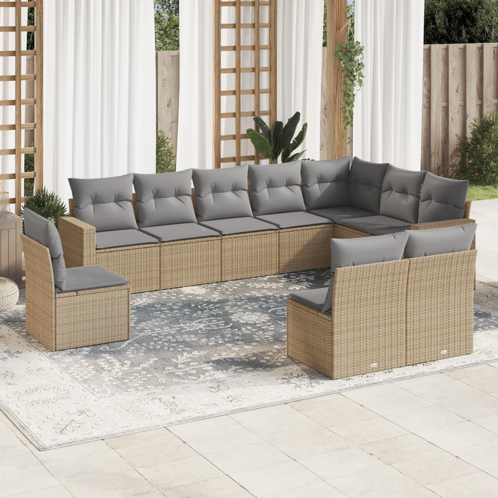 vidaXL 10-delige Loungeset met kussens poly rattan zwart