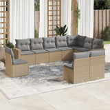 vidaXL 10-delige Loungeset met kussens poly rattan zwart