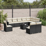 vidaXL 10-delige Loungeset met kussens poly rattan zwart