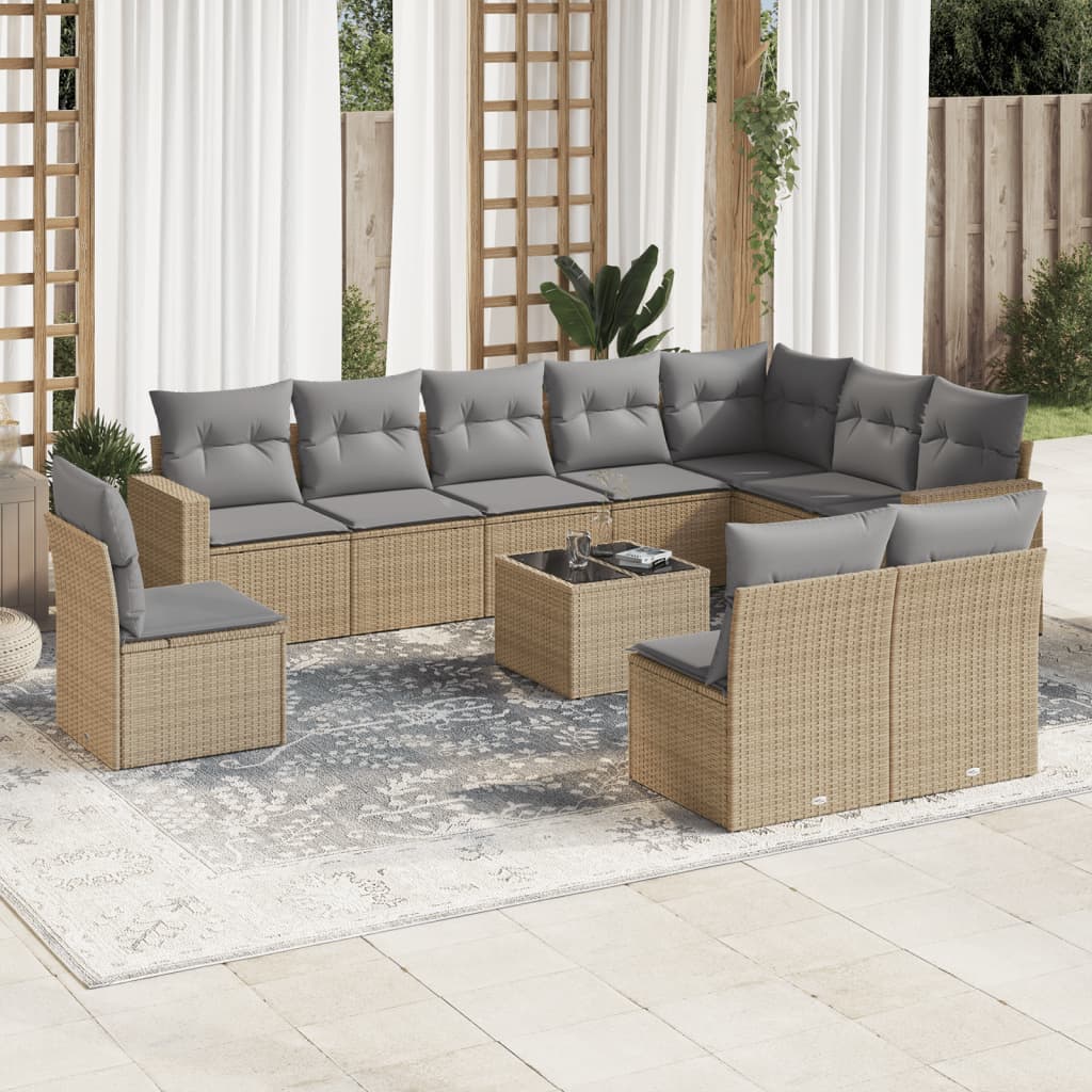 vidaXL 10-delige Loungeset met kussens poly rattan zwart