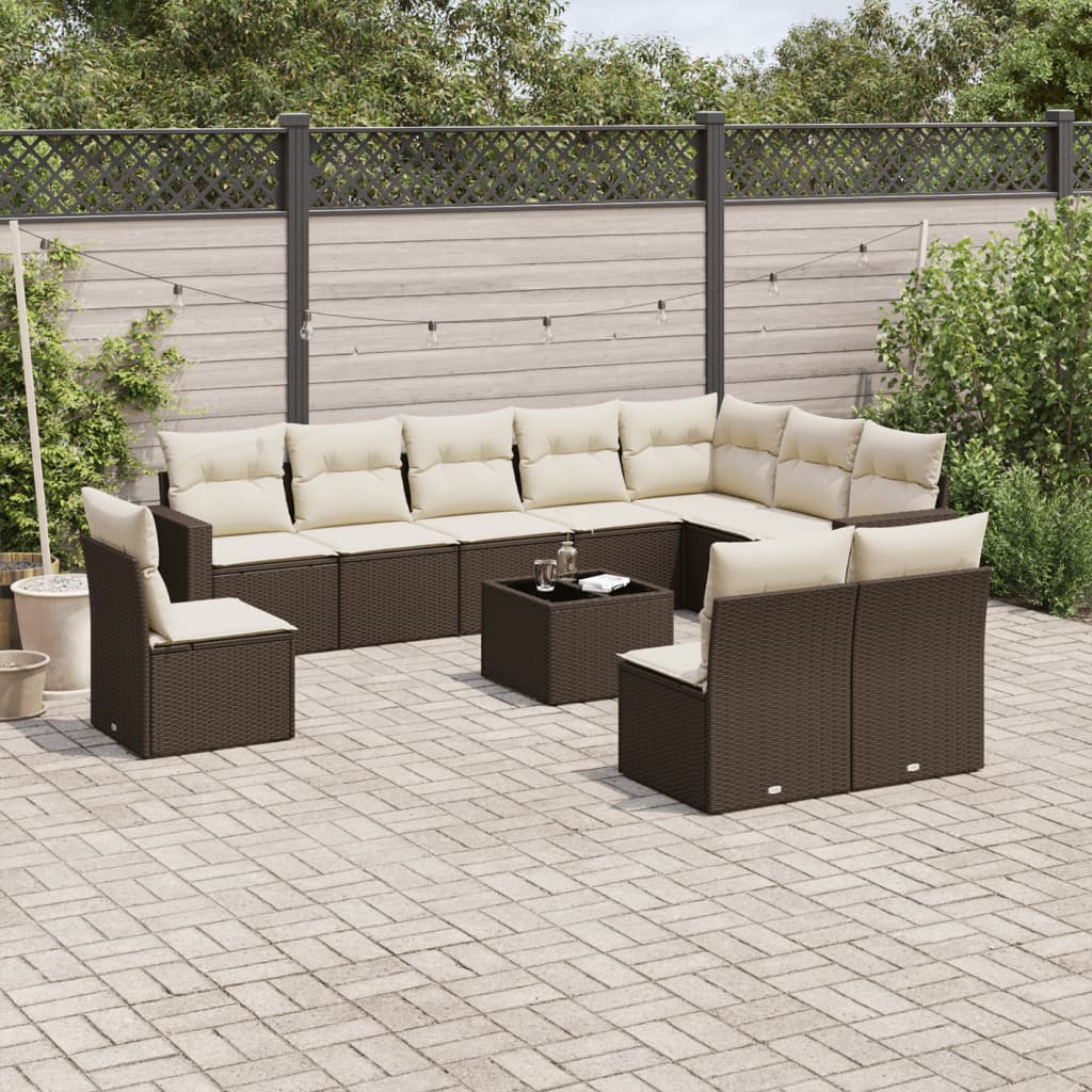 vidaXL 10-delige Loungeset met kussens poly rattan zwart