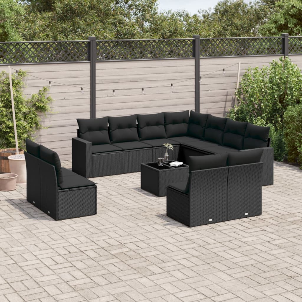 vidaXL 11-delige Loungeset met kussens poly rattan zwart
