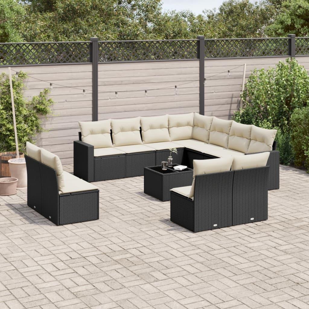 vidaXL 11-delige Loungeset met kussens poly rattan zwart