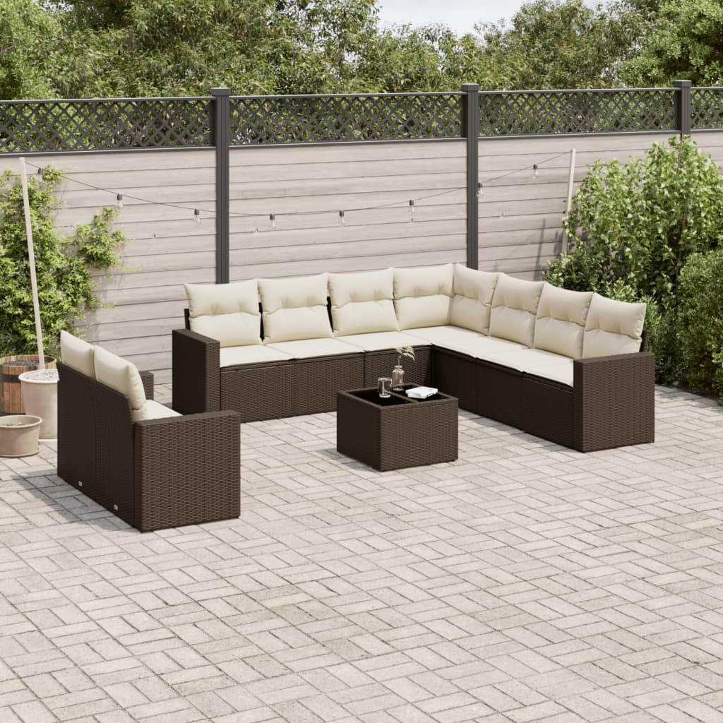 vidaXL 9-delige Loungeset met kussens poly rattan zwart