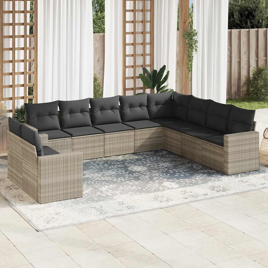 vidaXL 10-delige Loungeset met kussens poly rattan zwart