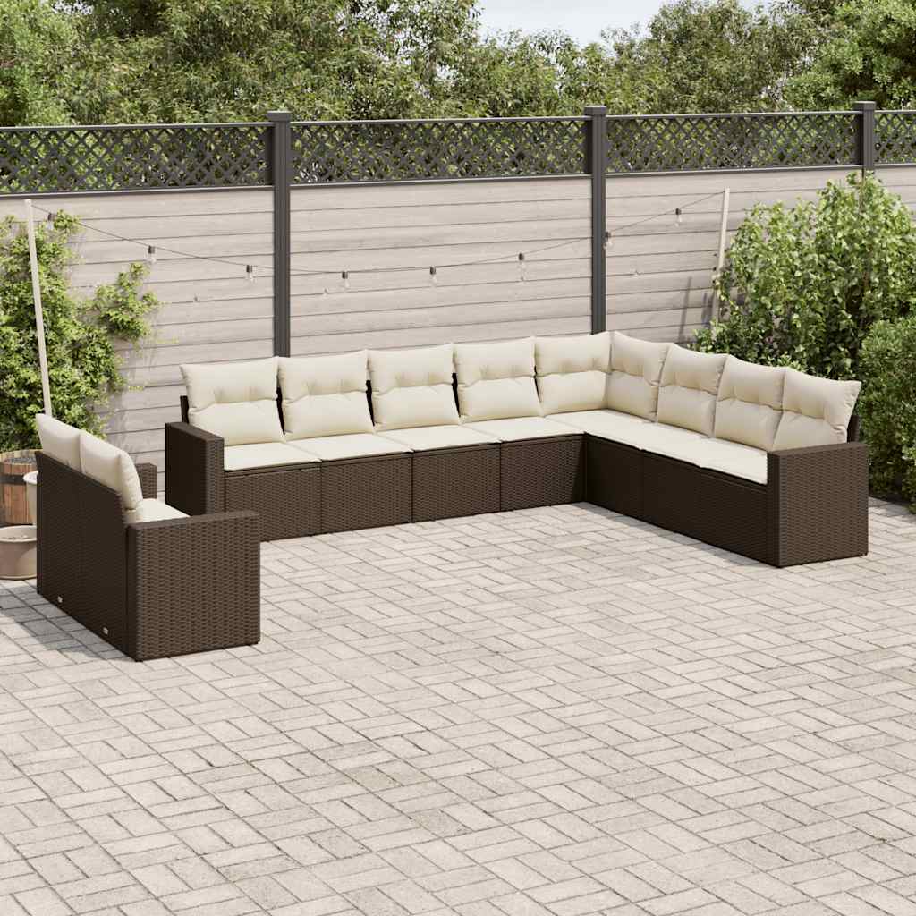 vidaXL 10-delige Loungeset met kussens poly rattan zwart