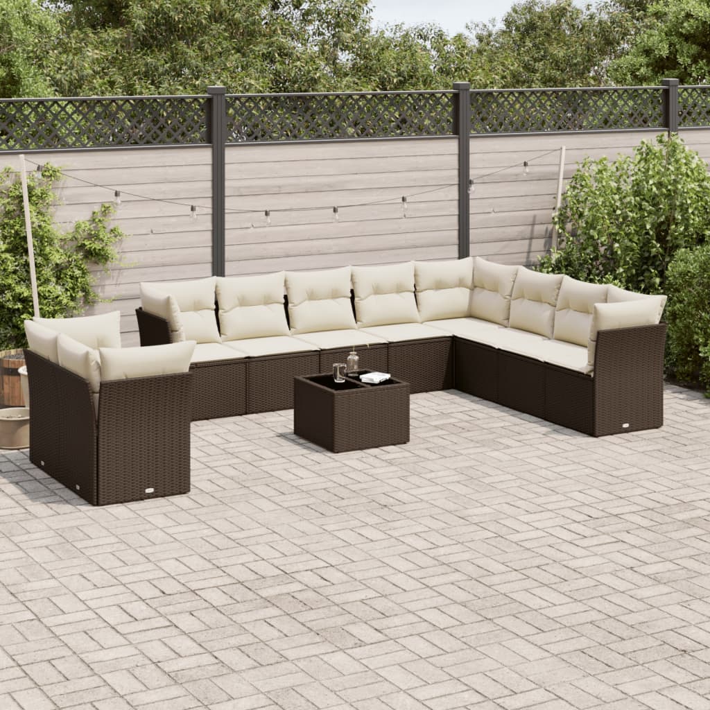vidaXL 10-delige Loungeset met kussens poly rattan zwart