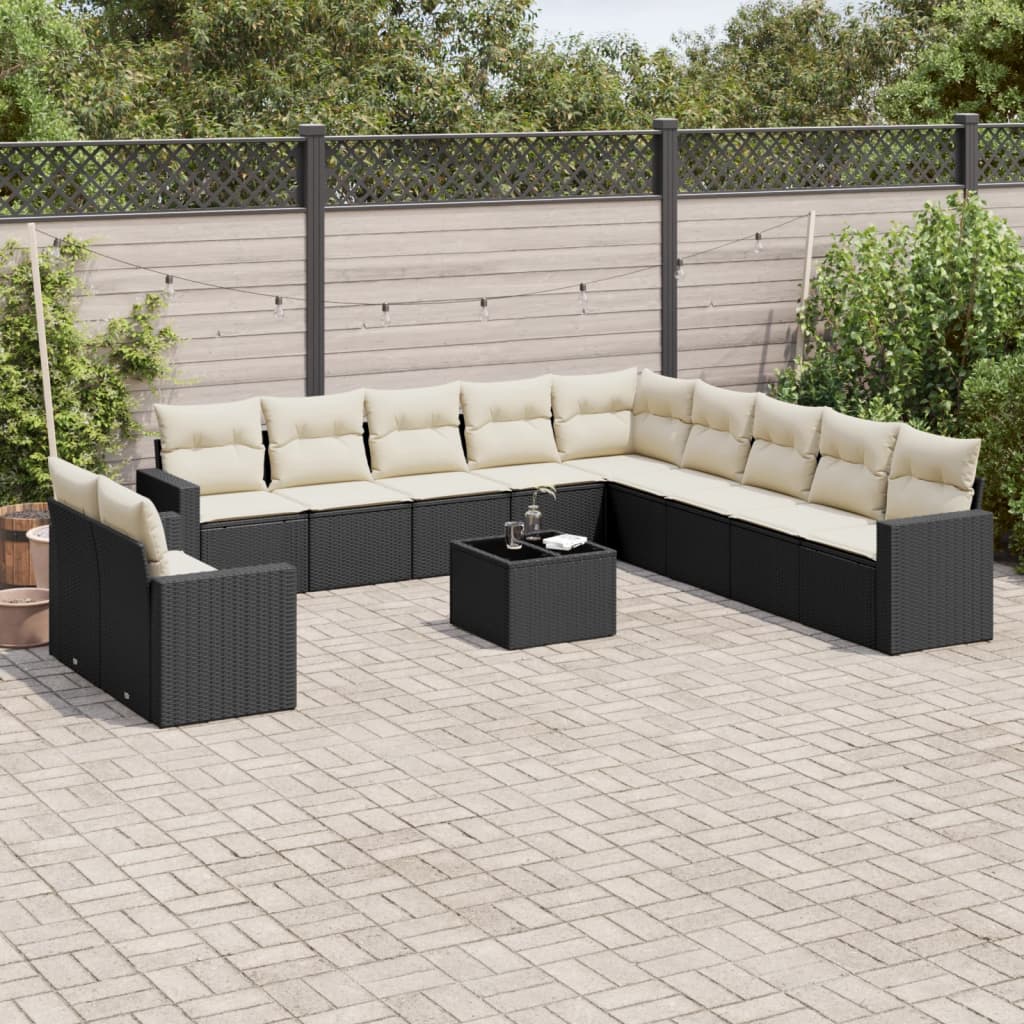 vidaXL 11-delige Loungeset met kussens poly rattan zwart