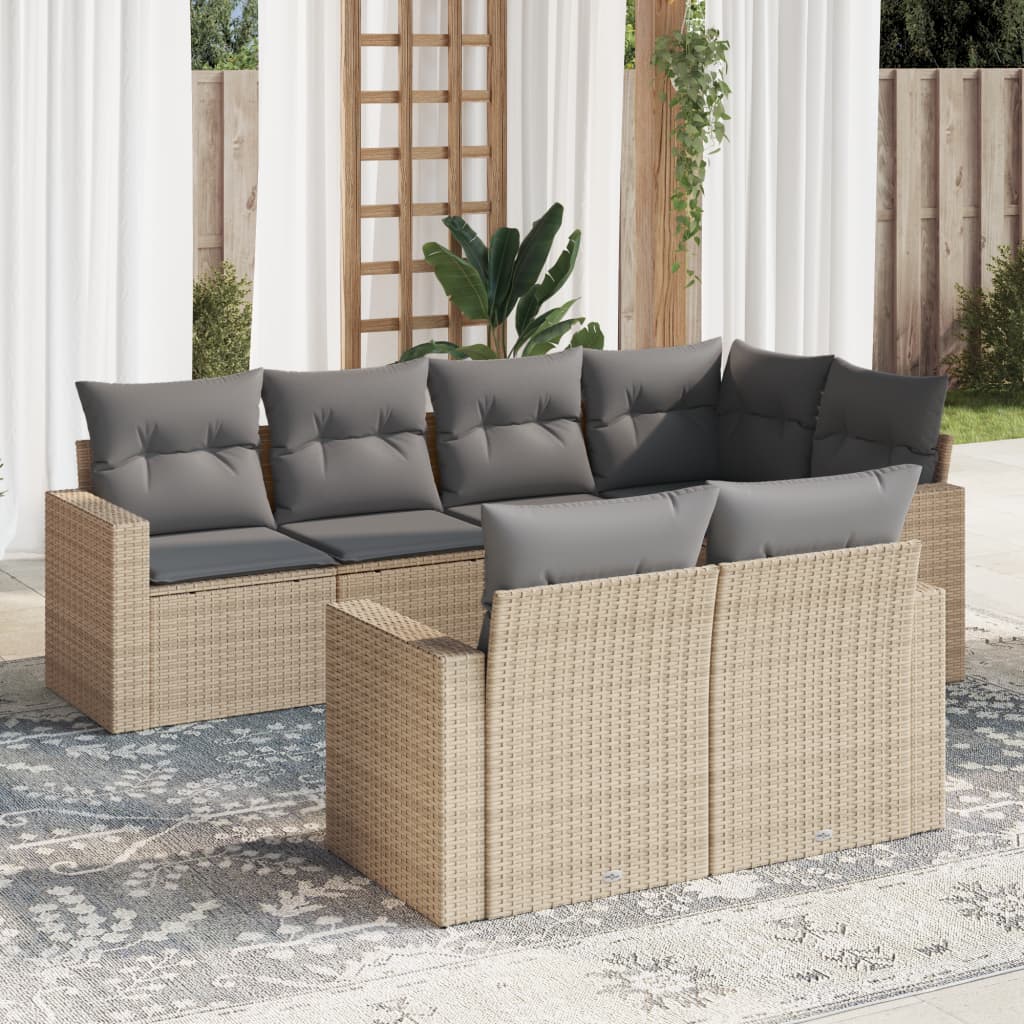 vidaXL 7-delige Loungeset met kussens poly rattan zwart