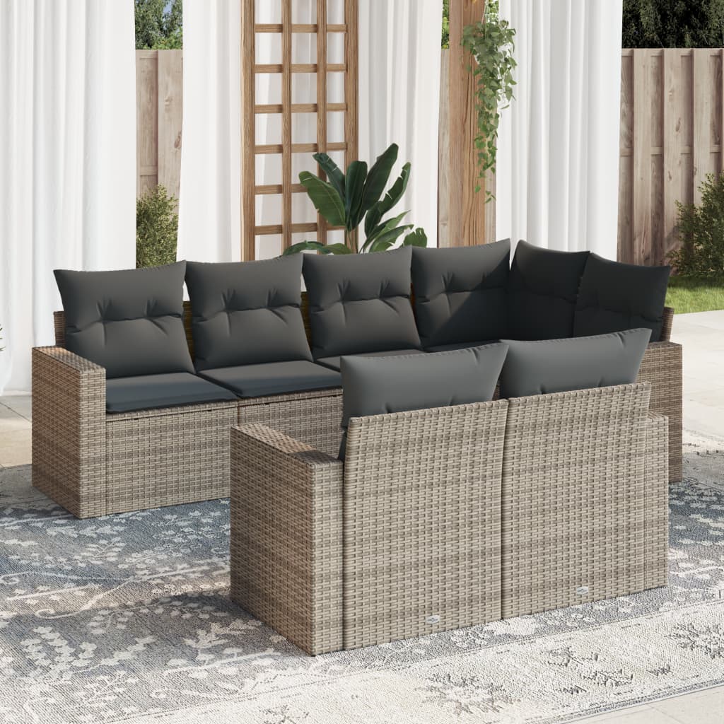 vidaXL 7-delige Loungeset met kussens poly rattan zwart