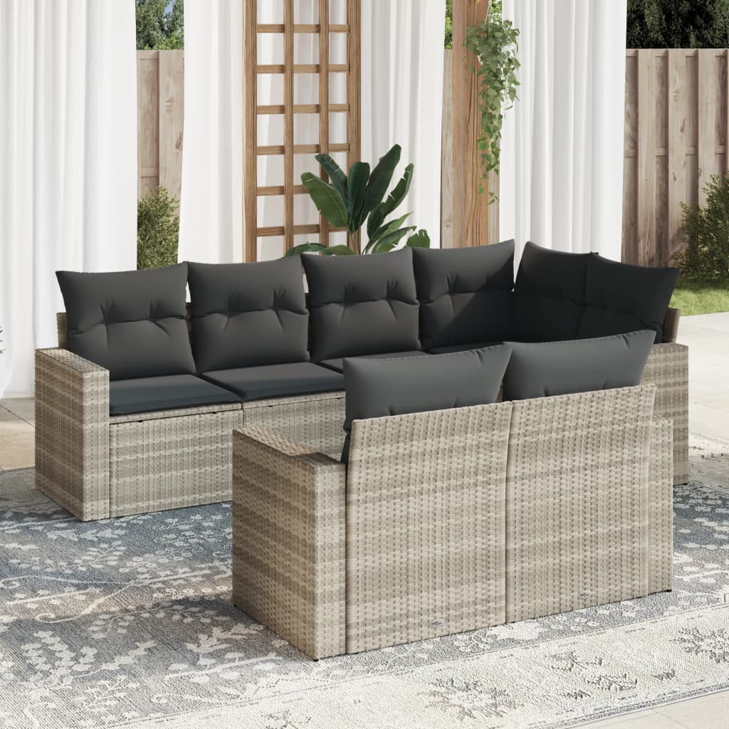 vidaXL 7-delige Loungeset met kussens poly rattan zwart