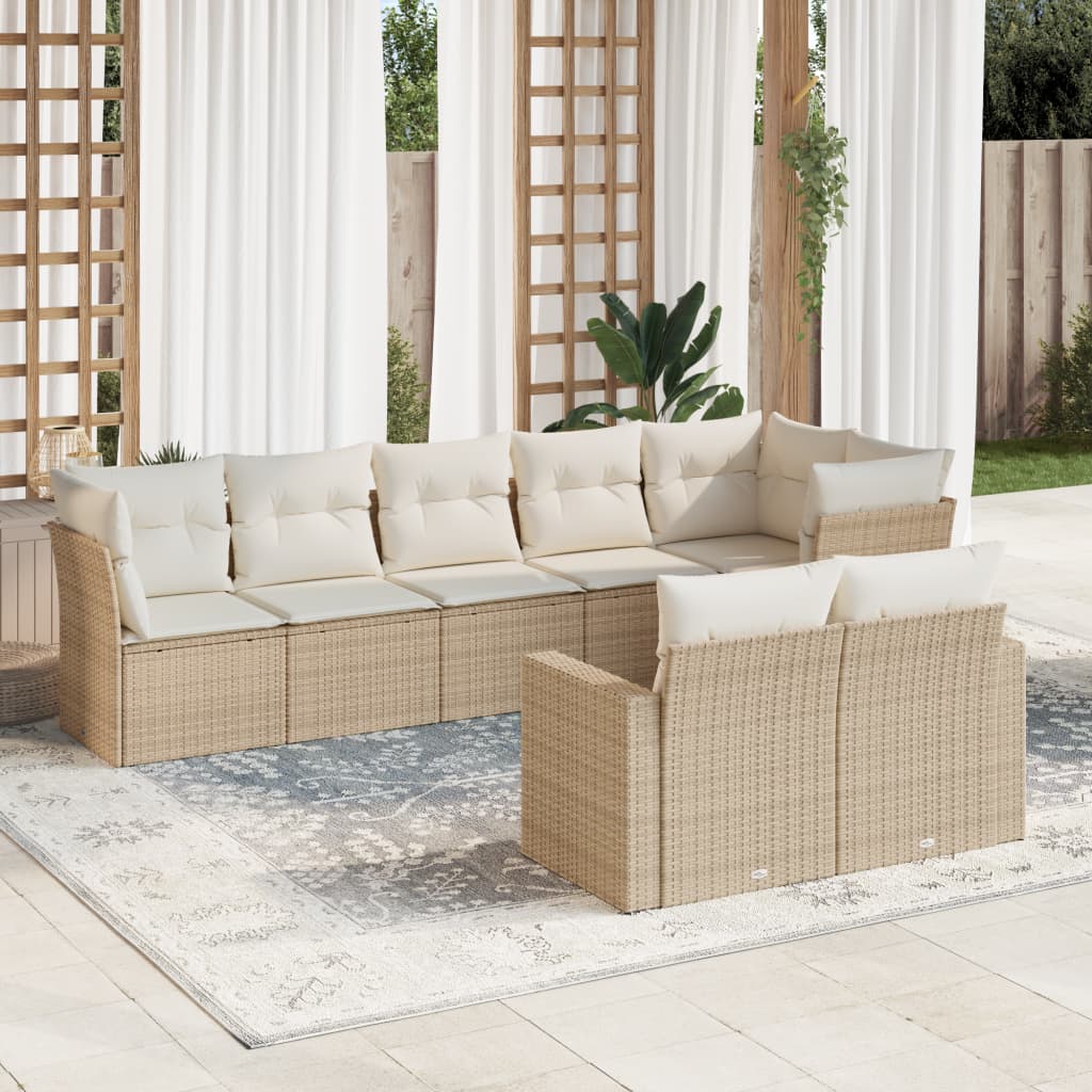 vidaXL 8-delige Loungeset met kussens poly rattan zwart