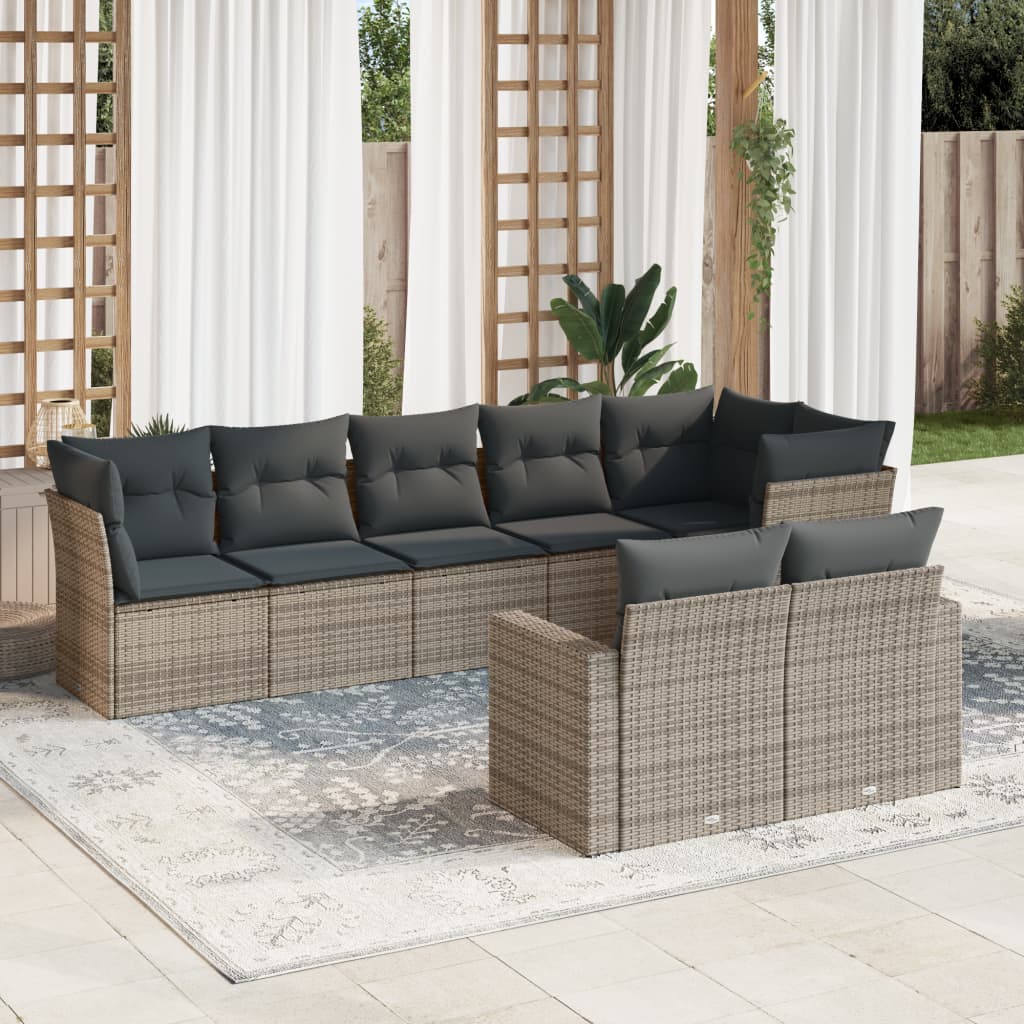 vidaXL 8-delige Loungeset met kussens poly rattan zwart