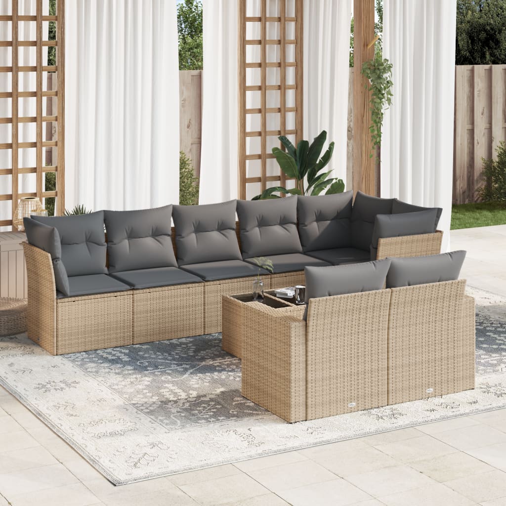 vidaXL 8-delige Loungeset met kussens poly rattan zwart