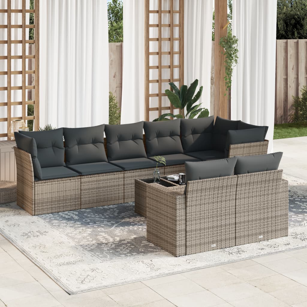 vidaXL 8-delige Loungeset met kussens poly rattan zwart
