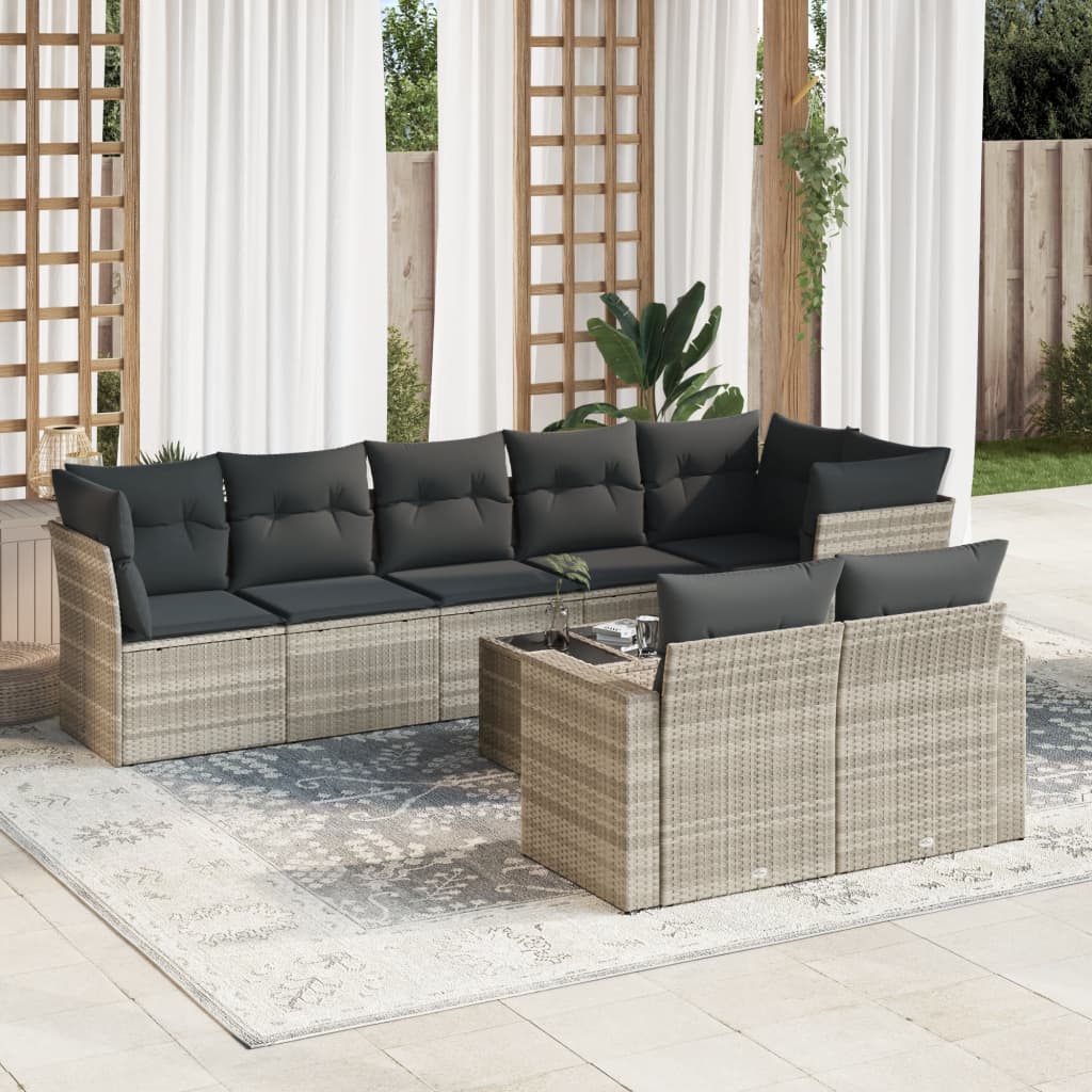 vidaXL 8-delige Loungeset met kussens poly rattan zwart