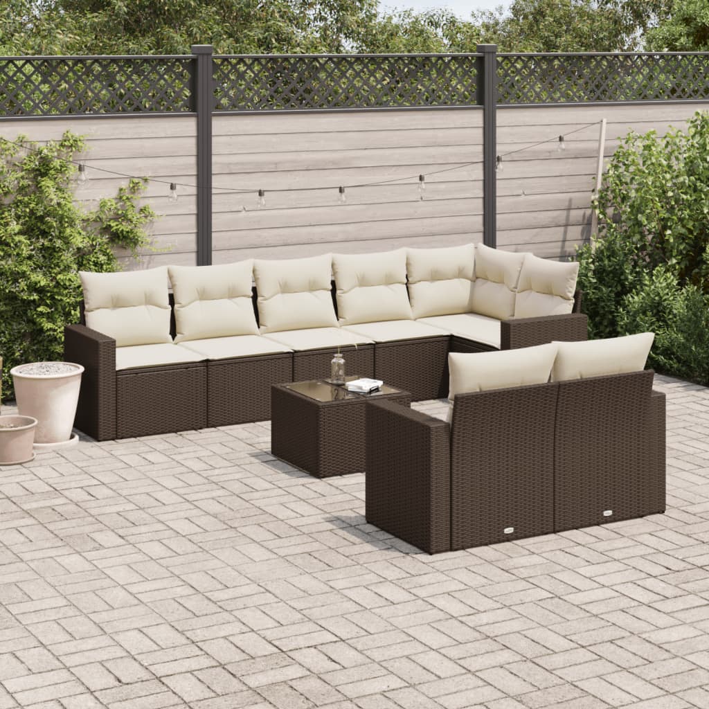 vidaXL 8-delige Loungeset met kussens poly rattan zwart