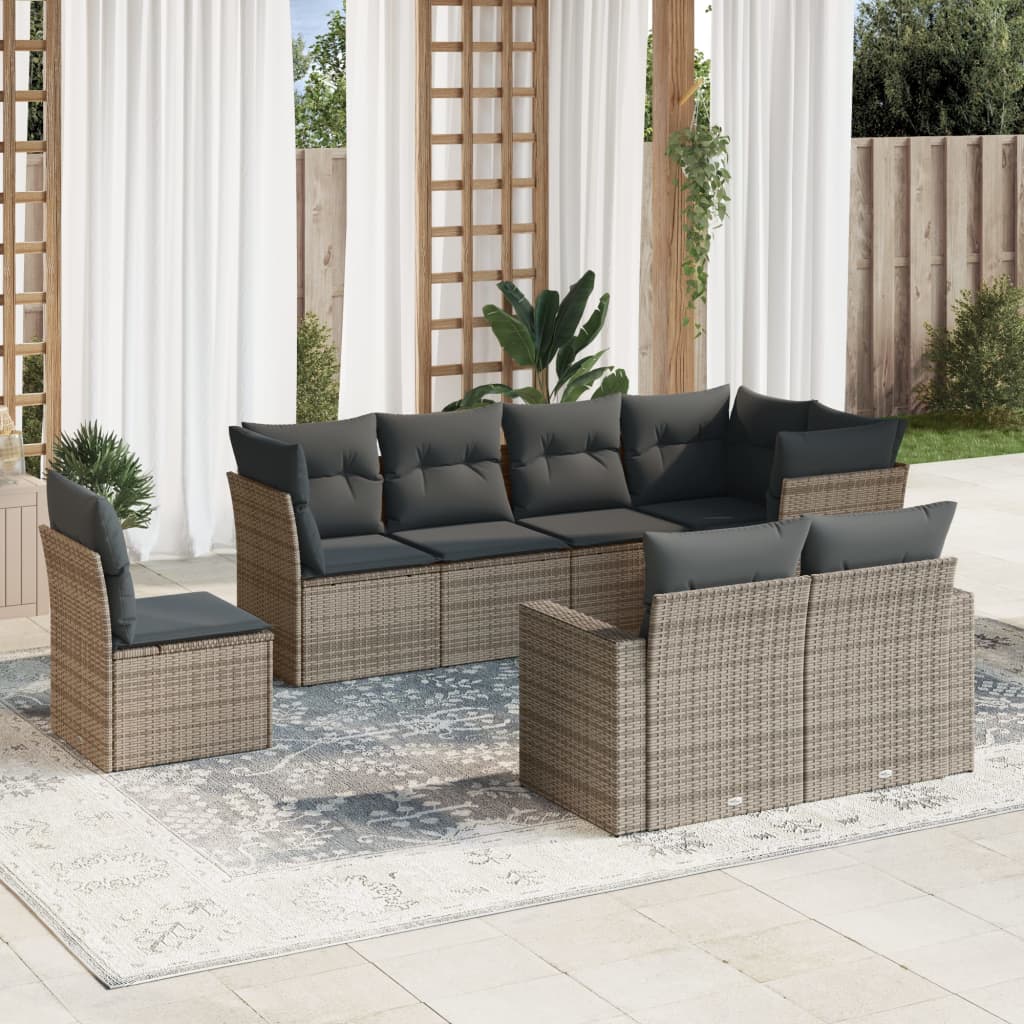 vidaXL 8-delige Loungeset met kussens poly rattan zwart
