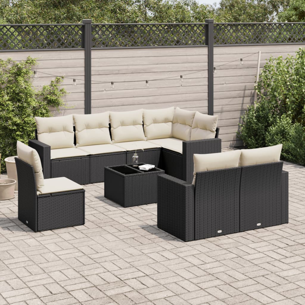 vidaXL 8-delige Loungeset met kussens poly rattan zwart