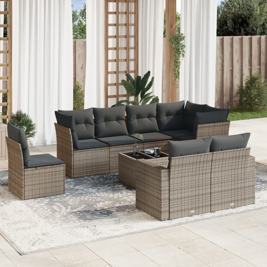 vidaXL 8-delige Loungeset met kussens poly rattan zwart