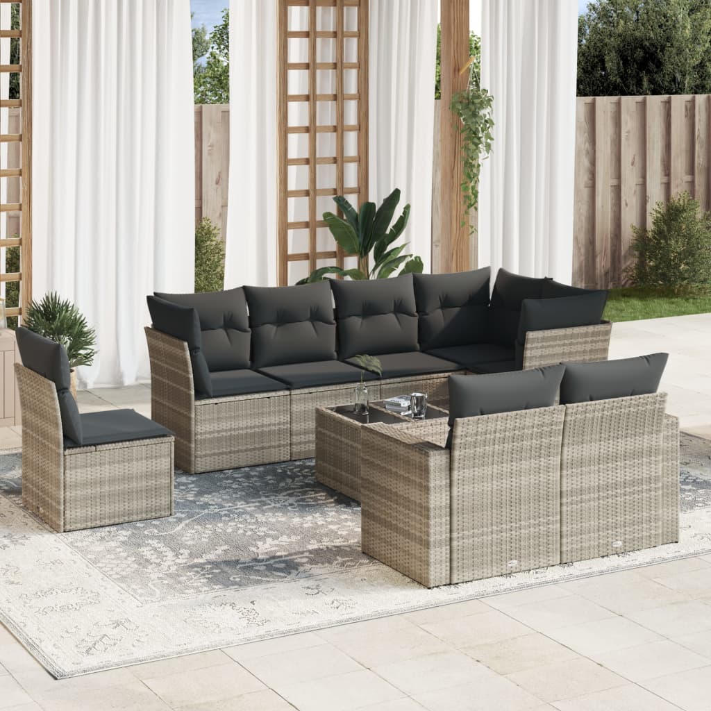 vidaXL 8-delige Loungeset met kussens poly rattan zwart