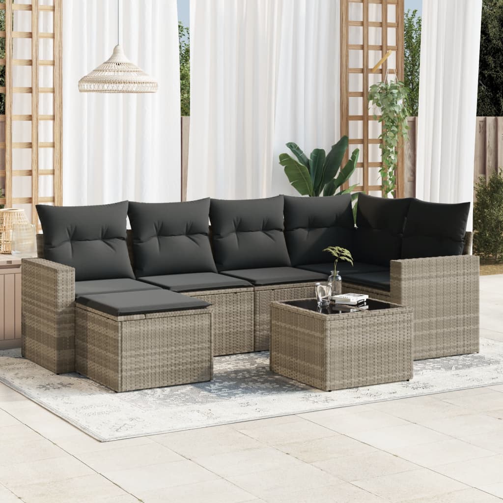 vidaXL 6-delige Loungeset met kussens poly rattan zwart