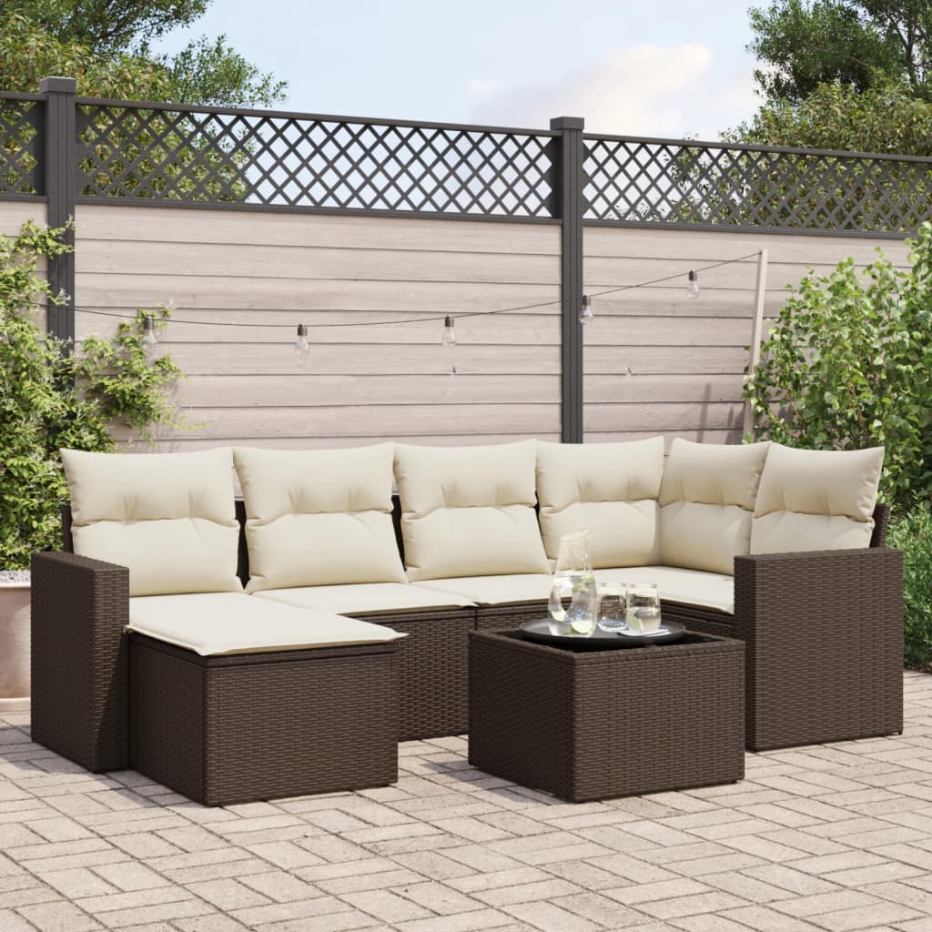 vidaXL 6-delige Loungeset met kussens poly rattan zwart