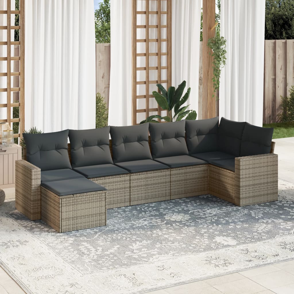 vidaXL 7-delige Loungeset met kussens poly rattan zwart