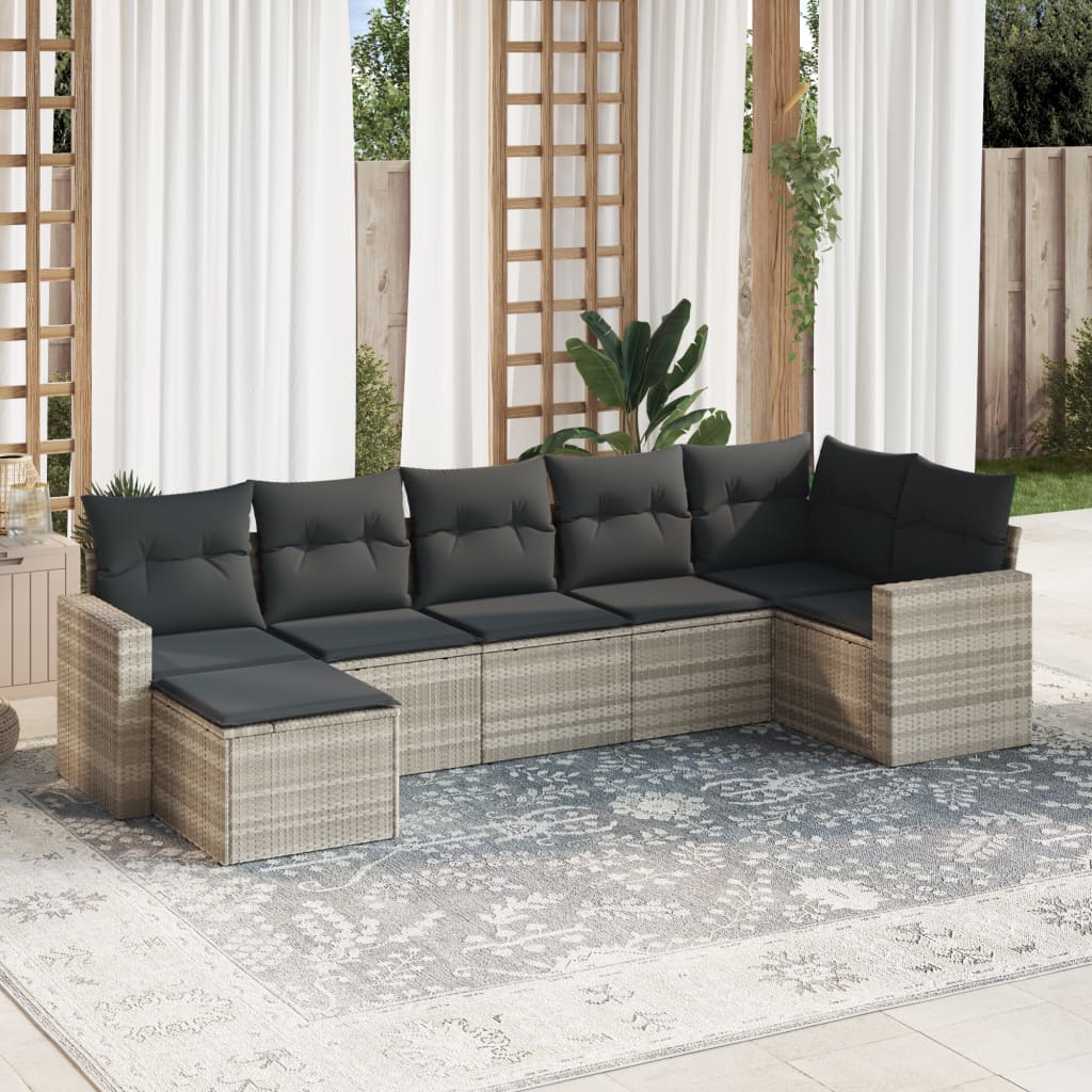 vidaXL 7-delige Loungeset met kussens poly rattan zwart
