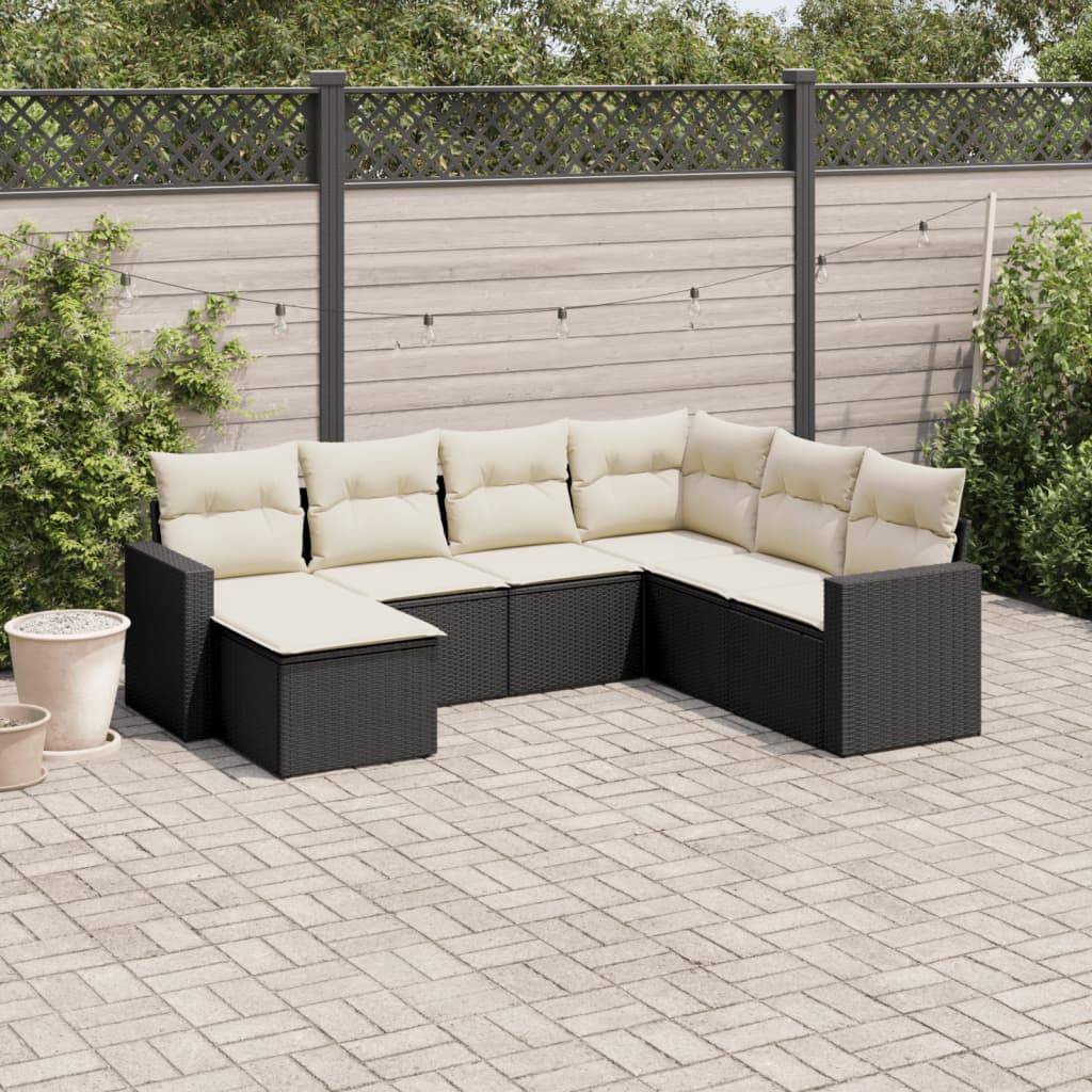 vidaXL 7-Piece Lounge Set with Cushions Poly Rattan Black