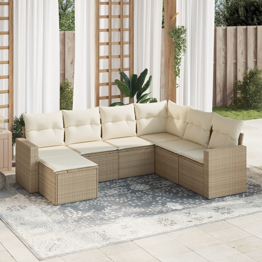 vidaXL 7-Piece Lounge Set with Cushions Poly Rattan Black