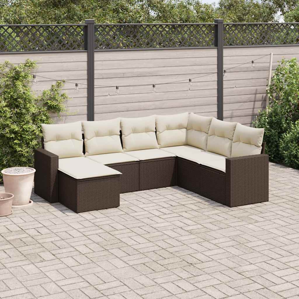 vidaXL 7-Piece Lounge Set with Cushions Poly Rattan Black