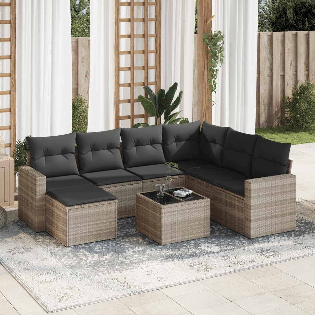 vidaXL 7-Piece Lounge Set with Cushions Poly Rattan Black