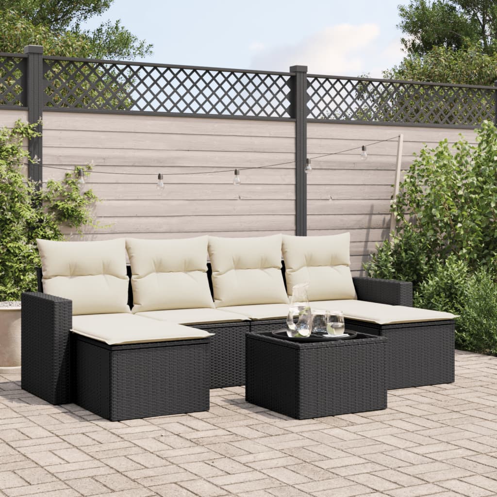 vidaXL 6-delige Loungeset met kussens poly rattan zwart