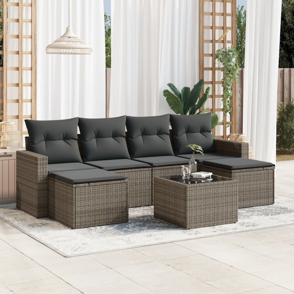 vidaXL 6-delige Loungeset met kussens poly rattan zwart